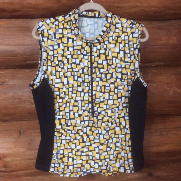 Terry Cycling Tank Top Yellow Geometric Mesh Sleeveless 2-Rear Pockets Size XXL - Picture 1 of 4